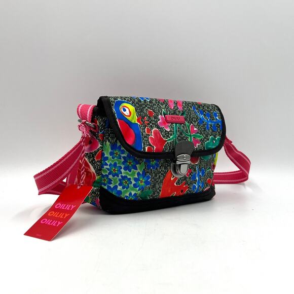 Oilily Small Shoulder Bag Crossbody Floral Print Vegan Colorful Gray Fabric - Picture 4 of 11